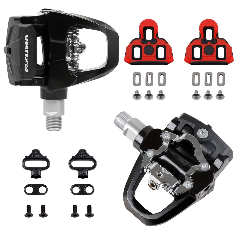 Venzo Compatible with Shimano SPD-SL & Shimano SPD System for Indoor Fitness Exercise Bike Bicycle Pedals & Cleats with 9/16" Heavy Duty Spindles Sealed Bearing - Pedals