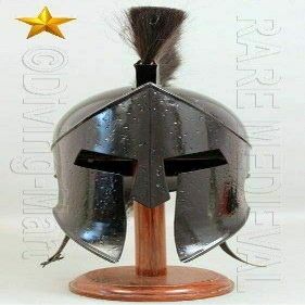 Greek Spartan Helmet,SCA Armor Adult,Medieval Roman with Wooden Stand Halloween Nautical