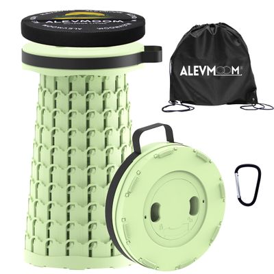 ALEVMOOM Upgraded Collapsible Stool with Cushion & Bag, 18" H Portable Retractable Telescoping Folding Stool for Adults, Lightweight But Sturdy Capacity 600 lbs for Camping Fishing Hiking Travel