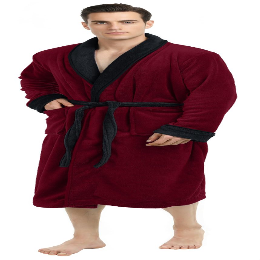 NY Threads Mens Robe, Luxury Plush Fleece Mens Bathrobe, Spa Bath Robe for Men, Small-Medium, Burgundy Black