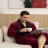 NY Threads Mens Robe, Luxury Plush Fleece Mens Bathrobe, Spa Bath Robe for Men, Small-Medium, Burgundy Black view 4