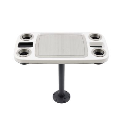 Manufacturers' Select ITC Boat Table Set - 18"x34" Removable Pontoon Boat Table with Center Non-Slip Mat, Pedestal Leg, 4 Drink Holders, & 2 Phone Stands (Glossy White, Black Leg, Titanium Grey Mat)