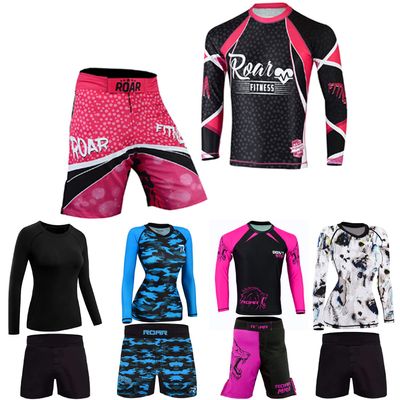 ROAR No Gi Full Set Ladies Sports Bra BJJ Leggings MMA Shorts & Grappling Rash Guard Female Fight Wear (Only For Ladies) (PF-Pink-2Pcs-Set, X-Large)