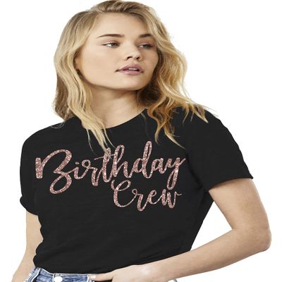 Birthday Squad Shirts - Glam Rose Gold Birthday Crew T-Shirt - Small - Black Tee(Crew RG) Blk/Sl