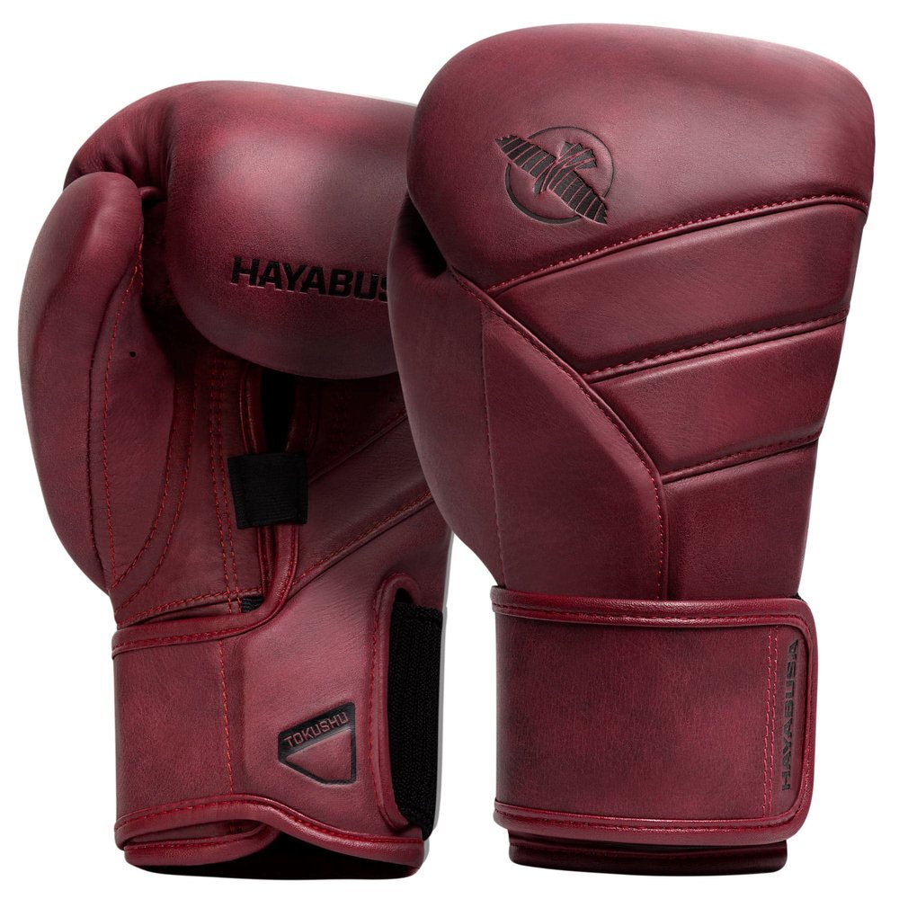 Hayabusa T3 LX Leather Boxing Gloves Men and Women for Training Sparring Heavy Bag and Mitt Work - Crimson, 14 oz