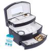 BIRDROCK Home Faux Leather 3-Tier Jewelry Case Organizer - Small Slide Open Jewelry Boxes Holder - Multi Storage Compartment for Rings, Earrings, Necklaces & Bracelets - Mirror - Women Girls - Black view 1