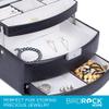BIRDROCK Home Faux Leather 3-Tier Jewelry Case Organizer - Small Slide Open Jewelry Boxes Holder - Multi Storage Compartment for Rings, Earrings, Necklaces & Bracelets - Mirror - Women Girls - Black view 2