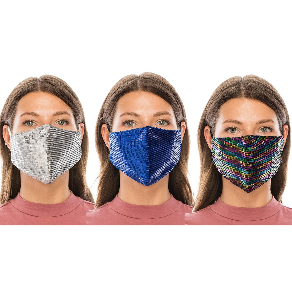 Beyond Trim 3 Pack Adult Women Face Covering Glitter Fabric Cloth Protection Cover Reusable Washable Breathable