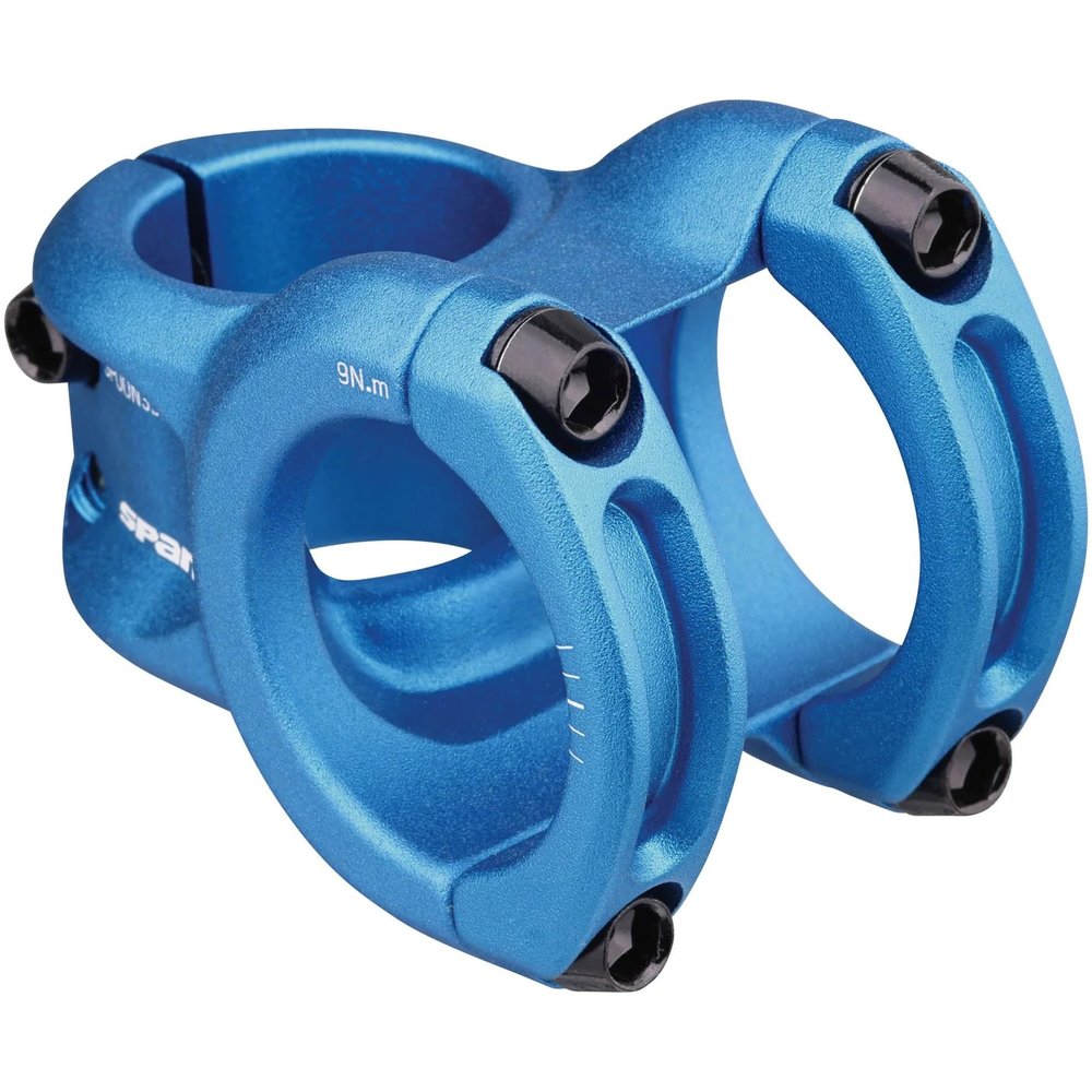 Spank Spoon 350 Stem, Blue (Diameter 35mm, Length: 35/43mm, Rise: 0), Chamfered bar clamp, Ultra-short stack height, Bicycle Stem, Ideal for ASTM 5, All mountain, enduro, trail, free ride, DJ, E-Bike