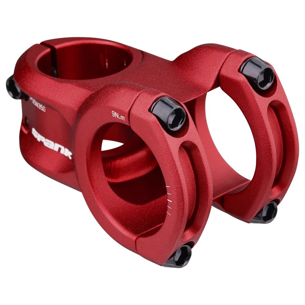 Spank Spoon 350 Stem,Red,45mm Chamfered bar clamp, Ultra-short stack height, Bicycle Stem, Ideal for ASTM 5, All mountain, enduro, trail, free ride, DJ, E-Bike