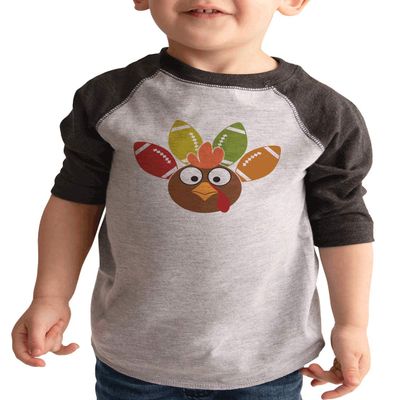 7 ate 9 Apparel Kid's Funny Turkey Football Feathers Thanksgiving Shirt Grey Tee Youth Small
