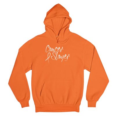 Tee Hunt Cancer Slayer Sweatshirt Breast Cancer Awareness Ribbon Hope Healing Hoodie Orange Small