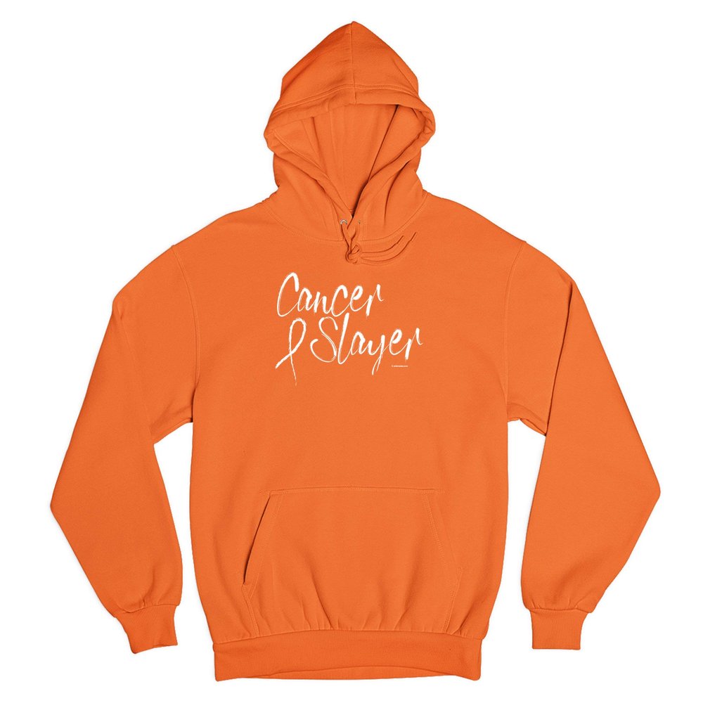 Tee Hunt Cancer Slayer Sweatshirt Breast Cancer Awareness Ribbon Hope Healing Hoodie Orange Small
