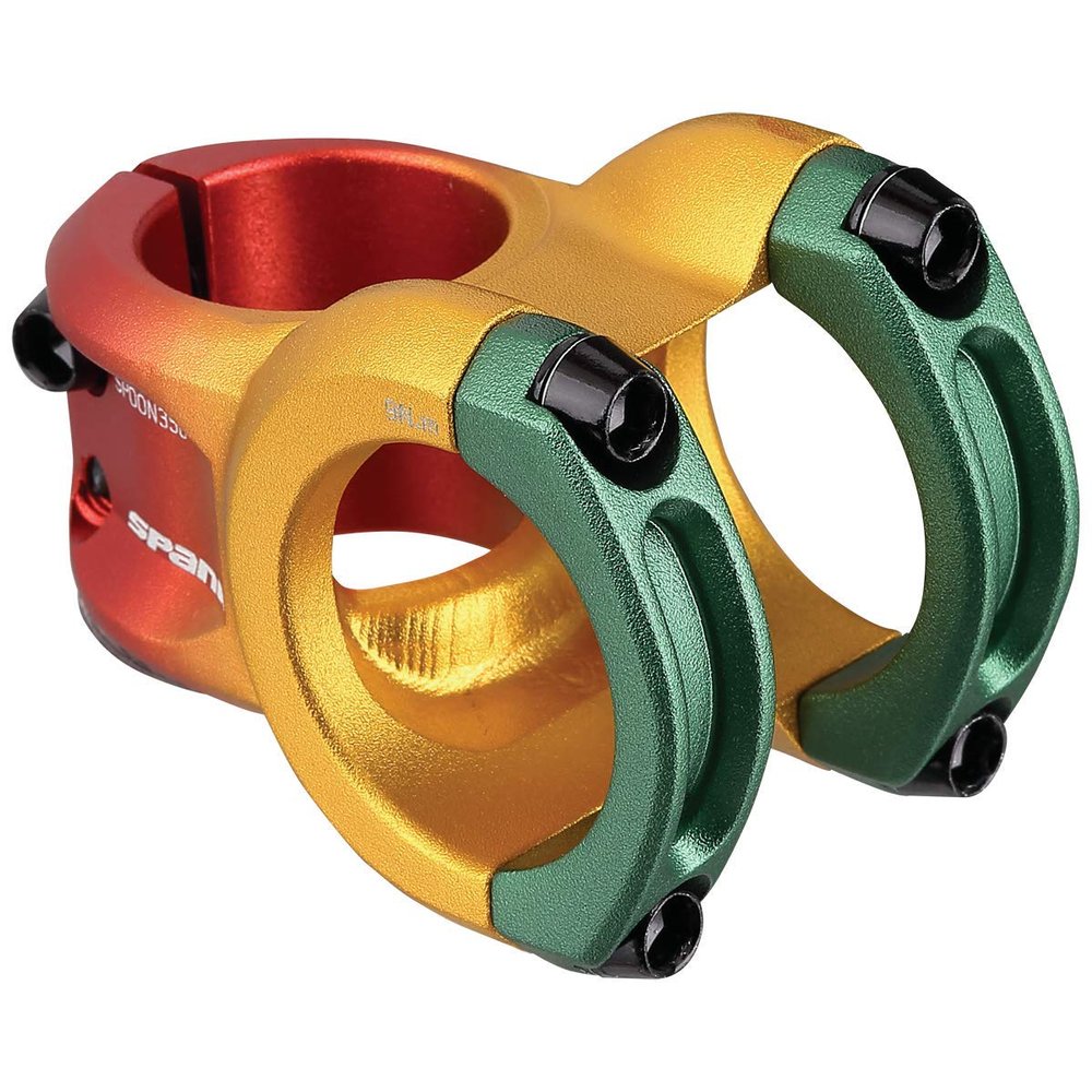 Spank Spoon 350 Stem,Rasta(Diameter 35mm, Length: 35/43mm, Rise: 0), Chamfered bar clamp, Ultra-Short Stack Height, Bicycle Stem, Ideal for ASTM 5, All Mountain, Enduro, Trail, Free Ride, DJ, E-Bike