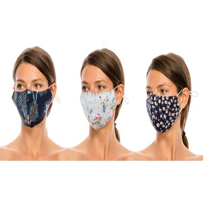 Beyond Trim 3 Pack Adult Women Face Covering Printed Fabric Cloth Protection Cover Reusable Washable Breathable 7/2/3