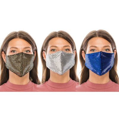 Beyond Trim 3 Pack Adult Women Face Covering Glitter Fabric Cloth Protection Cover Reusable Washable Breathable