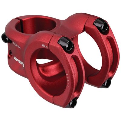 Spank Spoon 318 Stem Red(43mm), Chamfered bar clamp, Ultra-short stack height, Bicycle Stem, Ideal for ASTM 5, All mountain, enduro, trail, free ride, DJ, E-Bike
