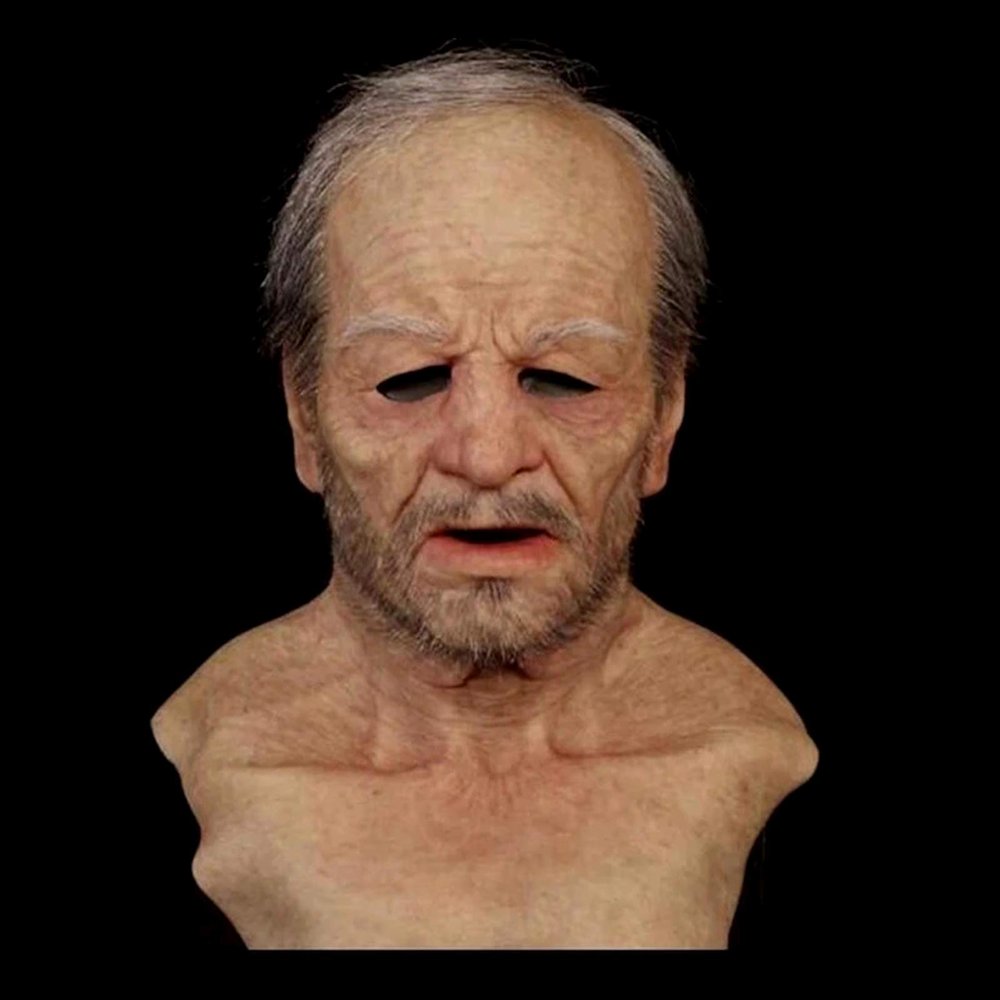 ANG-puneng Famcry Realistic Bald Old Man Head Cover Latex Full Face Neck Cover for Masquerade Halloween Party Costume Cosplay Props