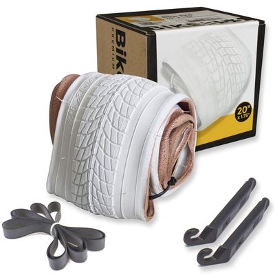 20 Inch Bike Tire Packages for Kids and BMX Tires. Fits 20x1.75 Bike Tube, Tire, Rims, Front or Rear Wheels. Includes Tire Tools. with or Without Tubes. 1 Pack or 2 Pack. White (1 Tire - No Tube)