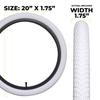 20 Inch Bike Tire Packages for Kids and BMX Tires. Fits 20x1.75 Bike Tube, Tire, Rims, Front or Rear Wheels. Includes Tire Tools. with or Without Tubes. 1 Pack or 2 Pack. White (1 Tire - No Tube) view 2