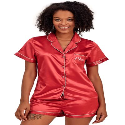 TEEAMORE Custom Embroidered Satin Pajamas Set Button Down Personalized Sleepwear Bride Bridesmaid Sleepwear Pjs Set
