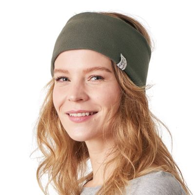 CHARM Headband Sweat Band Wrist Wrap - Classic Bands for Working Out, Running, Tennis, Ribbed Cotton Khaki x Navy