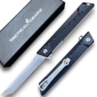 TACTICAL GEARZ Pocket Folding Knife for EDC, G10 Handle, D2 Steel Tanto Blade, Includes Sheath (Nyx)