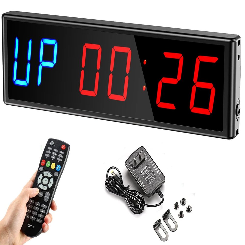Ledbrigym Gym Timer 3 Inch Clock Fitness Home Tabata Boxing Count Down and Up with Remote (Blue Red)