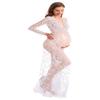 AYMENII Boudoir Maternity Long Sleeve Lace Dress Milk Bath Photoshoot Gown Sexy Women Deep V-Neck Lingerie Robe Nightgowns White 2XL view 2