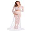 AYMENII Boudoir Maternity Long Sleeve Lace Dress Milk Bath Photoshoot Gown Sexy Women Deep V-Neck Lingerie Robe Nightgowns White 2XL view 3