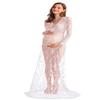 AYMENII Boudoir Maternity Long Sleeve Lace Dress Milk Bath Photoshoot Gown Sexy Women Deep V-Neck Lingerie Robe Nightgowns White 2XL view 4