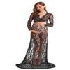 AYMENII Boudoir Maternity Long Sleeve Lace Dress Milk Bath Photoshoot Gown Sexy Women Deep V-Neck Lingerie Robe Nightgowns Black 2XL view 3