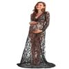 AYMENII Boudoir Maternity Long Sleeve Lace Dress Milk Bath Photoshoot Gown Sexy Women Deep V-Neck Lingerie Robe Nightgowns Black 2XL view 4