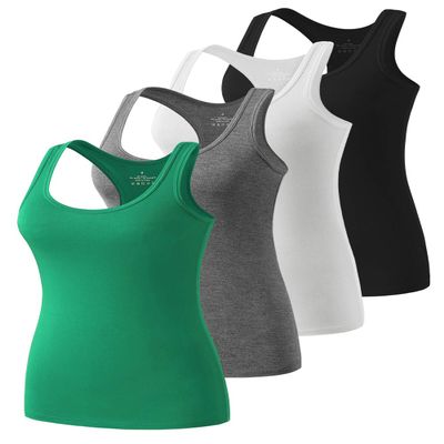 Star Vibe Racerback Workout Tank Tops for Women Athletic Basic Tanks Yoga Sleeveless Exercise Active Top 4 Pack Black/Grey/White/Green L