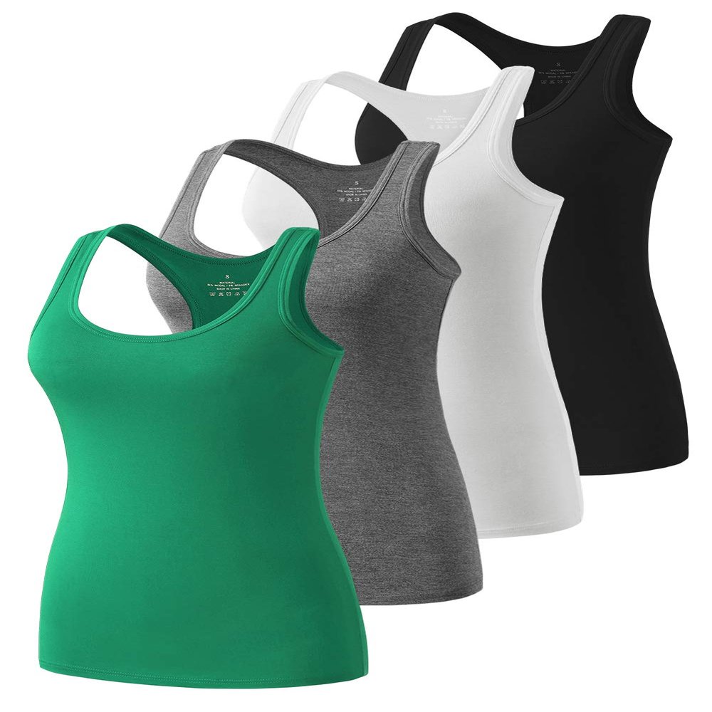 Star Vibe Racerback Workout Tank Tops for Women Athletic Basic Tanks Yoga Sleeveless Exercise Active Top 4 Pack Black/Grey/White/Green L