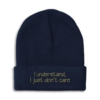 Speedy Pros Beanies for Men I Just Don't Care Embroidery Skull Cap Winter Hats for Women Acrylic One Size Navy Design Only