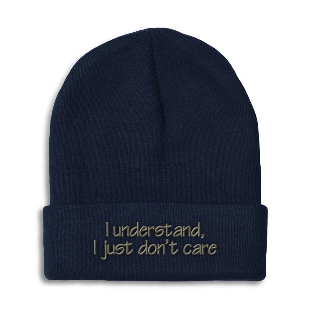 Speedy Pros Beanies for Men I Just Don't Care Embroidery Skull Cap Winter Hats for Women Acrylic One Size Navy Design Only
