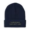 Speedy Pros Beanies for Men I Just Don't Care Embroidery Skull Cap Winter Hats for Women Acrylic One Size Navy Design Only view 1