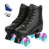 XUDREZ Double-Row Roller Skates for Unisex - PU Leather High-Top Four-Wheel Shiny Skates With Flash Wheels (Women's 11 / Men's 9.5) view 1