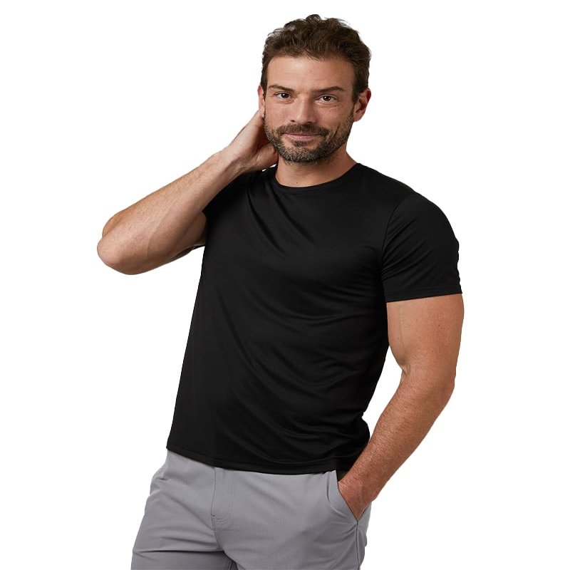 32 Degrees Mens Cool Quick Dry Active Basic Crew T-Shirt, Black, Large