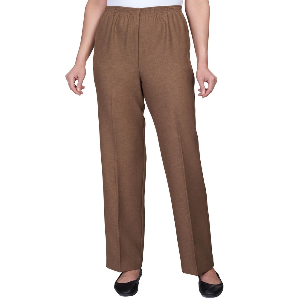 Alfred Dunner Womens Petite Classic Signature Fit Textured Trousers with All-Around Elastic Waistband Taupe Size 12P