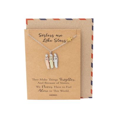 quan jewelry Sisters and Star Pendant Necklace, Birthday Gifts for Women with Inspirational Quote on Greeting Card (Three Sisters)