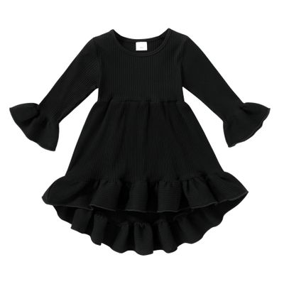 YOUNGER TREE Toddler Baby Girls Spring Clothing Solid Color Cotton Pit Irregular Skirt Winter Dress Long Sleeve Skirt Outfits (Black, 2-3T)