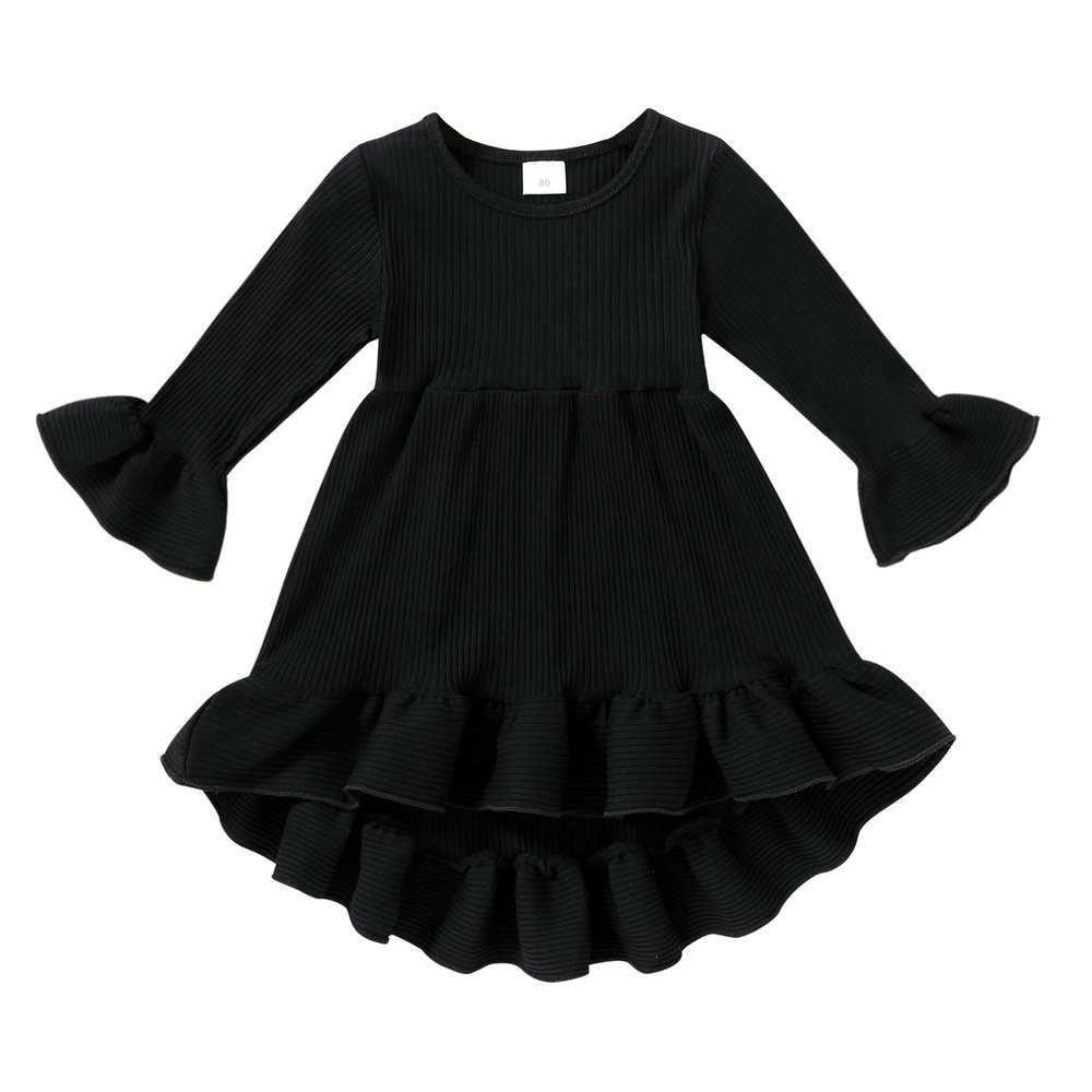 YOUNGER TREE Toddler Baby Girls Spring Clothing Solid Color Cotton Pit Irregular Skirt Winter Dress Long Sleeve Skirt Outfits (Black, 2-3T)