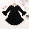 YOUNGER TREE Toddler Baby Girls Spring Clothing Solid Color Cotton Pit Irregular Skirt Winter Dress Long Sleeve Skirt Outfits (Black, 2-3T) view 2