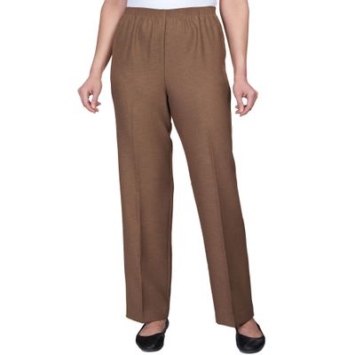 Alfred Dunner Womens Petite Classic Signature Fit Textured Trousers with All-Around Elastic Waistband Taupe Size 16P