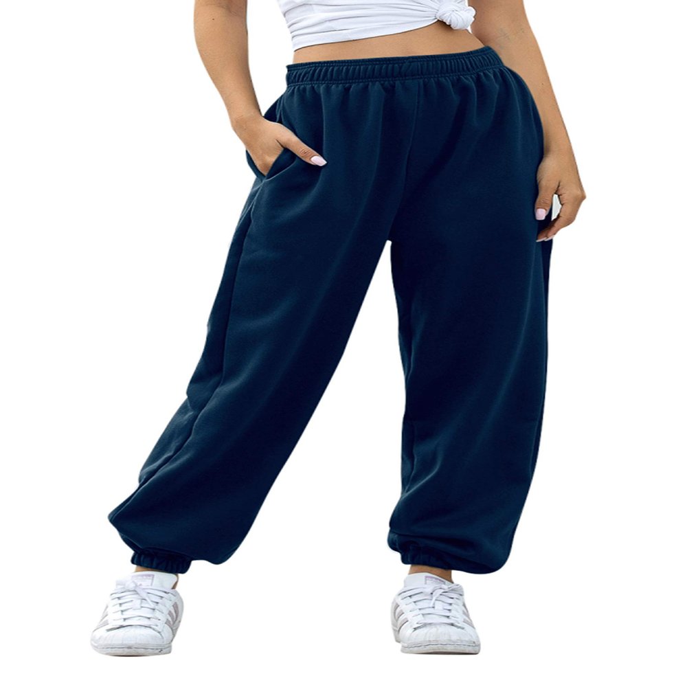 Willow Dance Womens High Waisted Sweatpants Athletic Baggy Joggers Pants Lounge Work with Pockets Fall Winter Navy Blue M