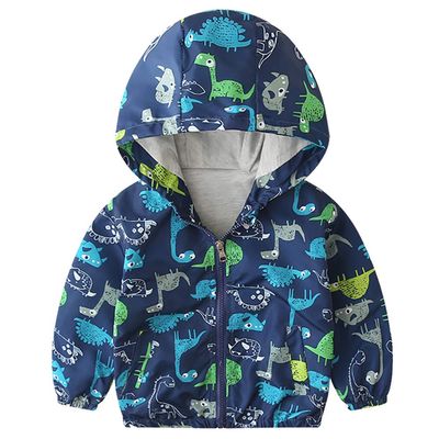 FYMNSI Toddler Baby Boys Girls Hooded Jacket Windbreaker Lightweight Dinosaur Print Coat Autumn Long Sleeve Windproof Outwear with Pocket Hoodie Zipper Spring Clothes for Kids Blue - Dino 4-5T