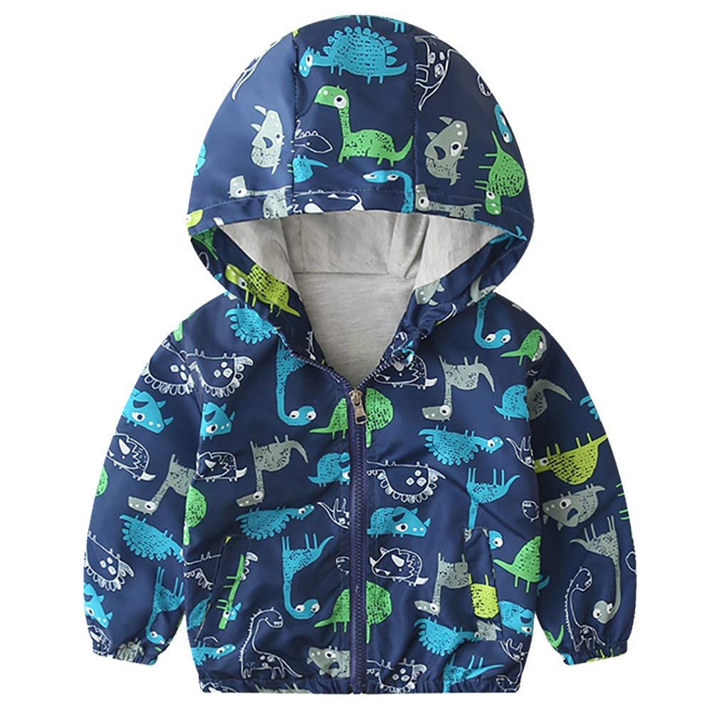 FYMNSI Toddler Baby Boys Girls Hooded Jacket Windbreaker Lightweight Dinosaur Print Coat Autumn Long Sleeve Windproof Outwear with Pocket Hoodie Zipper Spring Clothes for Kids Blue - Dino 4-5T