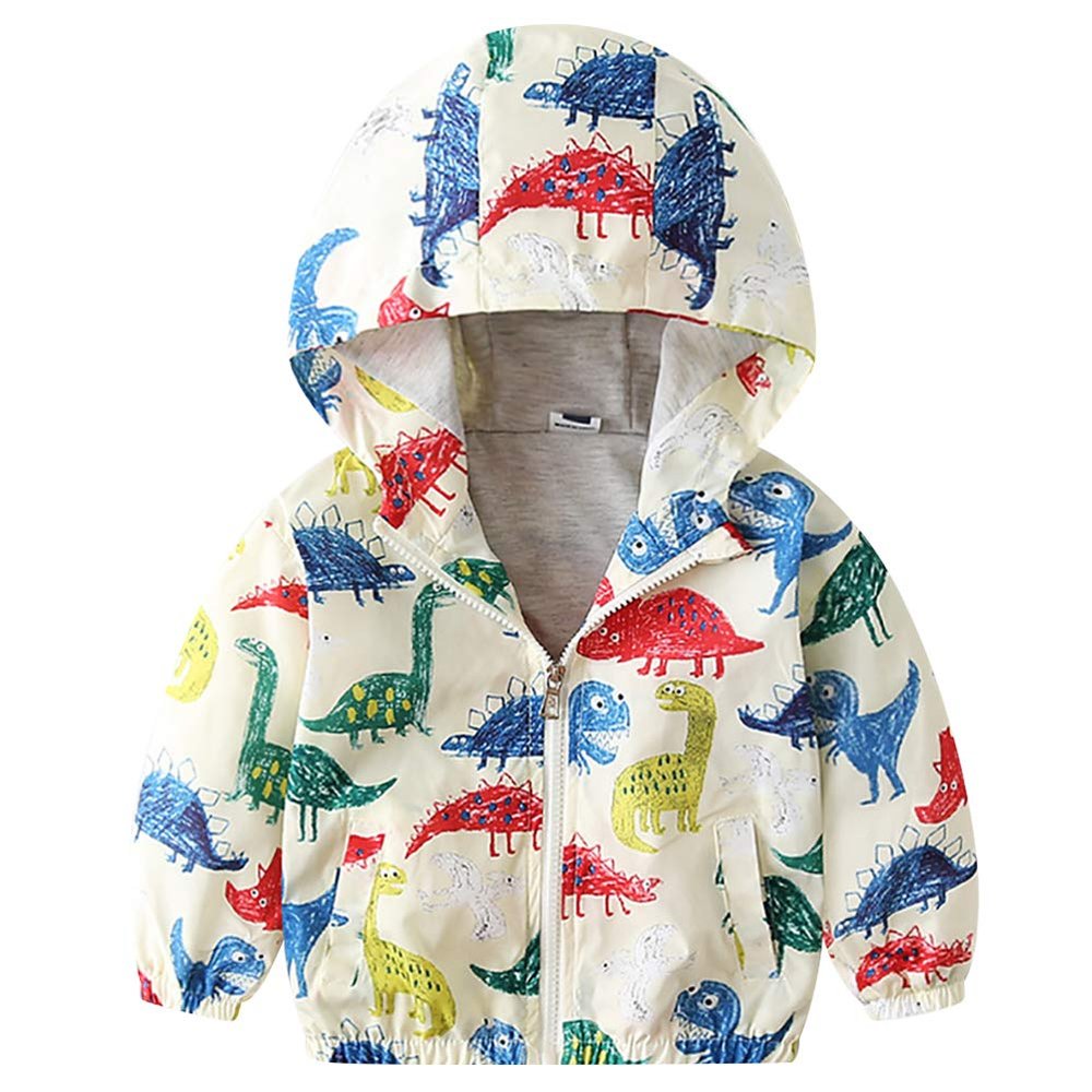 FYMNSI Toddler Baby Boys Girls Hooded Jacket Windbreaker Lightweight Dinosaur Print Coat Autumn Long Sleeve Windproof Outwear with Pocket Hoodie Zipper Spring Clothes for Kids Colorful - Dino 2-3T